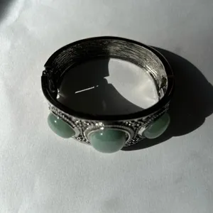 Green Aventurine Bangle Bracelet in Black Oxidized Silvertone thumbnail 3