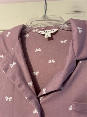 Laura Ashley Mauve Bow-Print Short Sleeve Pajama Set Medium thumbnail 3