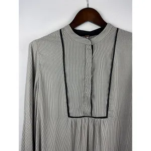 Women’s Free People Large Black & White Pinstriped Blouse thumbnail 2