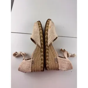 UGG Australia Raffia Wedge Sandals‎ Espadrille Peep Toe Ankle Tie Beige Size 6 thumbnail 7