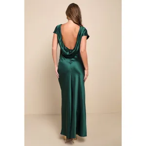 NWT Lulus Captivating Presence Forest Green Satin Cowl Back Maxi Dress Formal 2X thumbnail 4