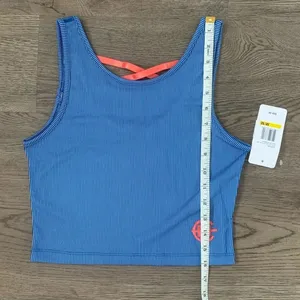 Nautica Blue Ribbed Biker Short Set Crop Top‎ Athleisure Gym Pilates Size M NWT thumbnail 7