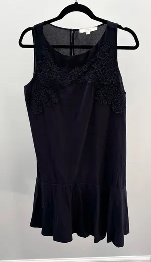 LOFT Navy Blue Sleeveless Embroidered Floral Lace Overlay Yoke Drop Waist Dress thumbnail 1