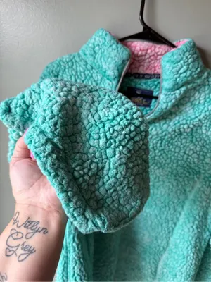 Simply Southern Sherpa Fleece Quarter Zip Pullover Mint Pink Women’s Medium Cozy Teddy Jacket thumbnail 3
