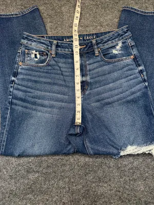 American Eagle Outfitters Women’s Stretch Mom Straight Distressed Jeans in Blue thumbnail 6