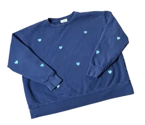 Tla Heart Embroidered Crewneck Sweatshirt Women XS Navy Blue Relaxed Pullover thumbnail 1