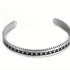 Solid Engraved Star‎ Bracelet | 925 Sterling Silver thumbnail 2