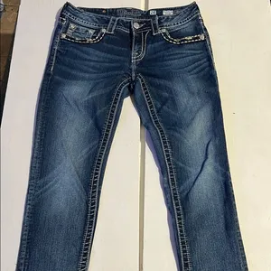 Miss Me Blue Skinny Jeans with Distressed Detailing thick stitch 28 thumbnail 1