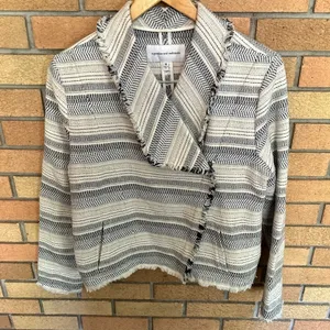 Cupcakes And Cashmere Tweed Canter Zip Up Jacket Fringe Trim Cream & Navy Size M thumbnail 1