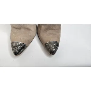 Zara Basic Beige Suede Ankle Boots Heels Studded Toe‎ Womens Size 38/7.5 thumbnail 4