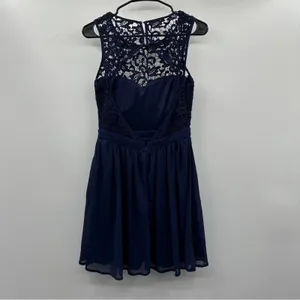 Lulus Romantic Tale Navy Blue Crochet Lace Open‎ Back Mini Skater Dress Size M thumbnail 6