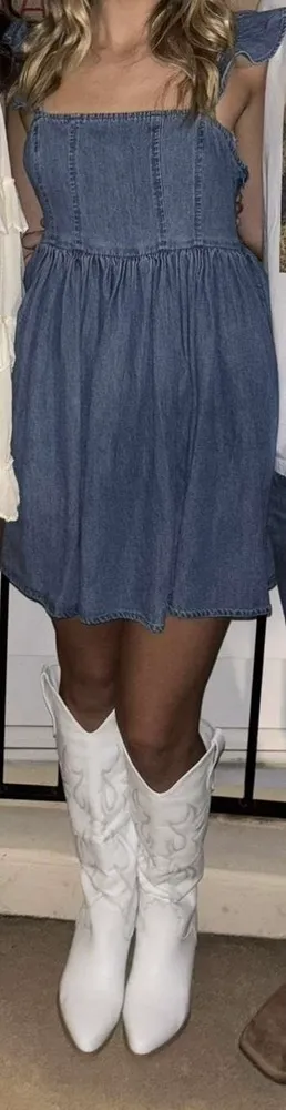 Forever 21 Denim Ruffle-Strap Mini Dress thumbnail 4
