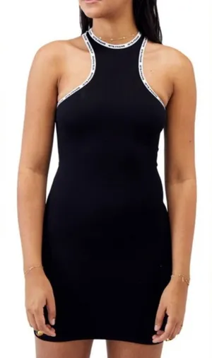 Iets Frans Black Bodycon Dress Logo Tape Racerback Mini Sporty Athletic S NWOT thumbnail 1