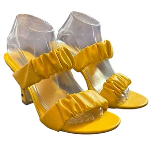 NEW French Connection Yellow Ruched Vegan Leather Heeled Sandals – Size 9 thumbnail 2