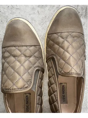 Steve Madden Zaander Quilted Slip On Sneakers Tan Leather Womens Size 9M thumbnail 5