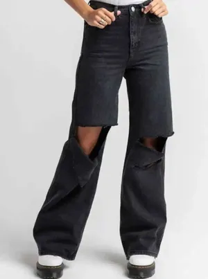 NWT - Urban Outfitters Puddle High Waist Denim Wide Leg Jean Goth Grunge thumbnail 1
