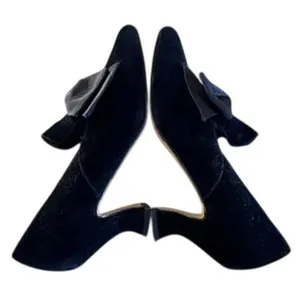 Dolcis Black Velvet Bow Kitten Heel Pumps Women's 7M Vintage Dress Shoes thumbnail 6
