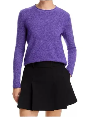 AQUA Cashmere 100% Cashmere Rolled Edge purple Sweater size M thumbnail 1