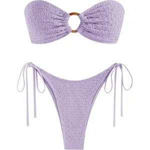 ZAFUL Lavender Bandeau Bikini Strapless O Ring Lace Knit Two-Piece Swimsuit SMAL thumbnail 1