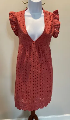 Vestique Eyelet Embroidered Skort Dress Size M Terracotta V‑Neck Flutter Sleeves thumbnail 1