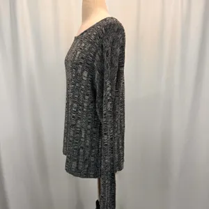 Eileen Fisher Silk Organic Linen Knit Sweater L Black White Textured Boxy Top thumbnail 9