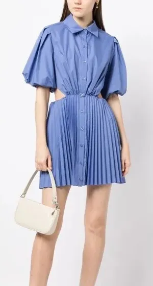 Jonathan Simkhai Blue Puff Sleeve Dress Size L thumbnail 1