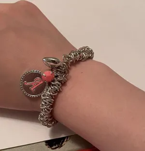 Women’s Stretchy Bracelet Silver Tone / Pink Initial / Letter A thumbnail 8