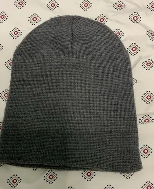 George One Size Hat Beanie Fall Winter Cap Grey Black Waffle Knit Foldover thumbnail 1