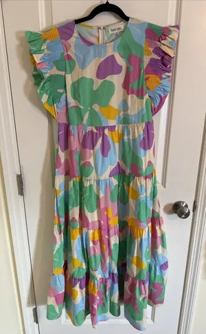 Peach Love Flutter Sleeve Tiered Poplin Floral Maxi Dress Size Small thumbnail 1