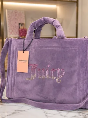 Juicy Couture Big Spender Tote Dusty Violet Velour Rhinestone Logo NWT thumbnail 4