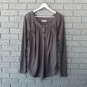 Free People Must Have Henley Top Waffle Knit Long Sleeve Shirt Size Small Grey thumbnail 3