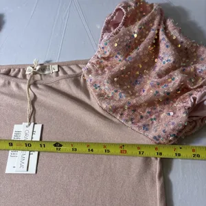 NEW Grace & Emma Boutique Large Pink Knit Shirt Iridescent Sequin Puff Sleeves thumbnail 7