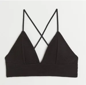 H&M Black Ribbed Triangle Bikini Top Size 6 thumbnail 1