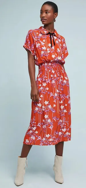 Anthropologie COREY LYNN CALTER Clementine Floral Midi Dress Smocked X-Small thumbnail 1