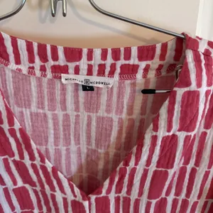 Women's Michelle McDowell Pink & White Cotton Dress‎ V Neck Elastic Waist Large thumbnail 2
