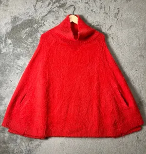 MERSEA Chalet Poncho Sweater Aperol Orange Cowl Neck Cozy Luxe Cape‎ Knit thumbnail 1