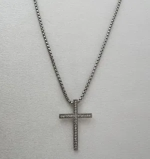 CZ Cross Pendant Necklace for Men Women,Streetwear Punk Hip Hop Unisex Style thumbnail 1