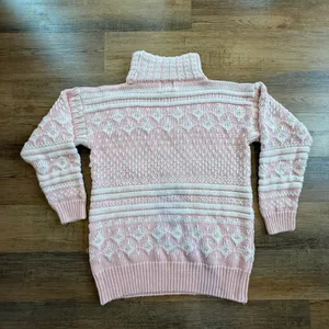 Vintage Gantos Pink, White Chunky Knit Turtleneck Sweater Barbiecore Soft Girl M thumbnail 5