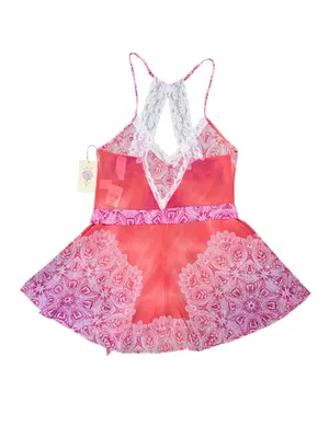 In Bloom by Jonquil Sheer Lace Babydoll Chemise Nightgown Pink Medium Adjustable thumbnail 4