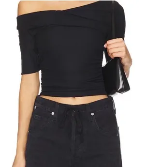 Free People Black One Shoulder‎ Ruched Ribbed Top OB2175904 Womens XS New thumbnail 1