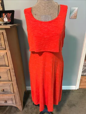 CAbi The Weekend Dress #5792 Bright Coral Layered Sleeveless Midi Dress thumbnail 2