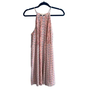 Rebecca Taylor Silk Floral Halter Mini‎ Dress Womens 2 Pink Blue Boho Pleated thumbnail 2