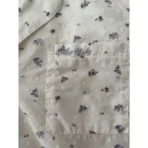Gilly Hicks Sleep Pajama Top Large White Floral Swiss Dot 100% Cotton Button thumbnail 6