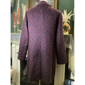 Ann Taylor Loft Womens Burgundy Navy Leopard Print Wool Blend Car Coat Size M thumbnail 5