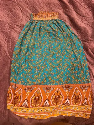 Boho Teal and Orange Floral Maxi Skirt thumbnail 1