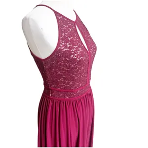 Morgan & Co Size Small Keyhole Sequins Tie Back Halter Maxi Dress Prom Maroon thumbnail 9