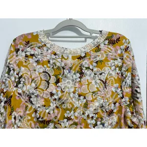 Solitaire Blouse Large Yellow Floral Embroidered Boho Cottage Core Country Club thumbnail 3