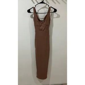 Naked Wardrobe NEW Women XS Brown Faux Bustier Ribbed Hourglass Bodycon Dress thumbnail 4