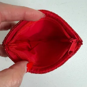 Vintage Coin Purse Plaid Beaded Red Tan White Black Zippered Card ID Pouch thumbnail 6