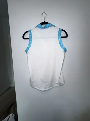Adidas Women's White Blue Sleeveless Golf Polo Shirt Size S thumbnail 5